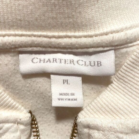 Charter Club- Quilted and Ribbed Full Zip-Up Jacket in White/Cream- Size LP - Picture 5 of 7